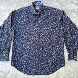 THOMAS DEAN Long Sleeve Dress Shirt - Charcoal & Purple - XL